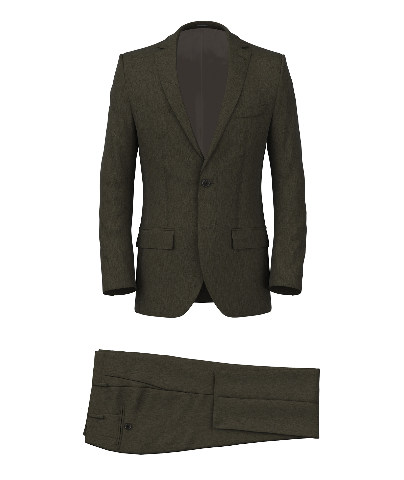 Dark Olive Green Slim Fit Suit for Men - One Button Peak Lapel Basic