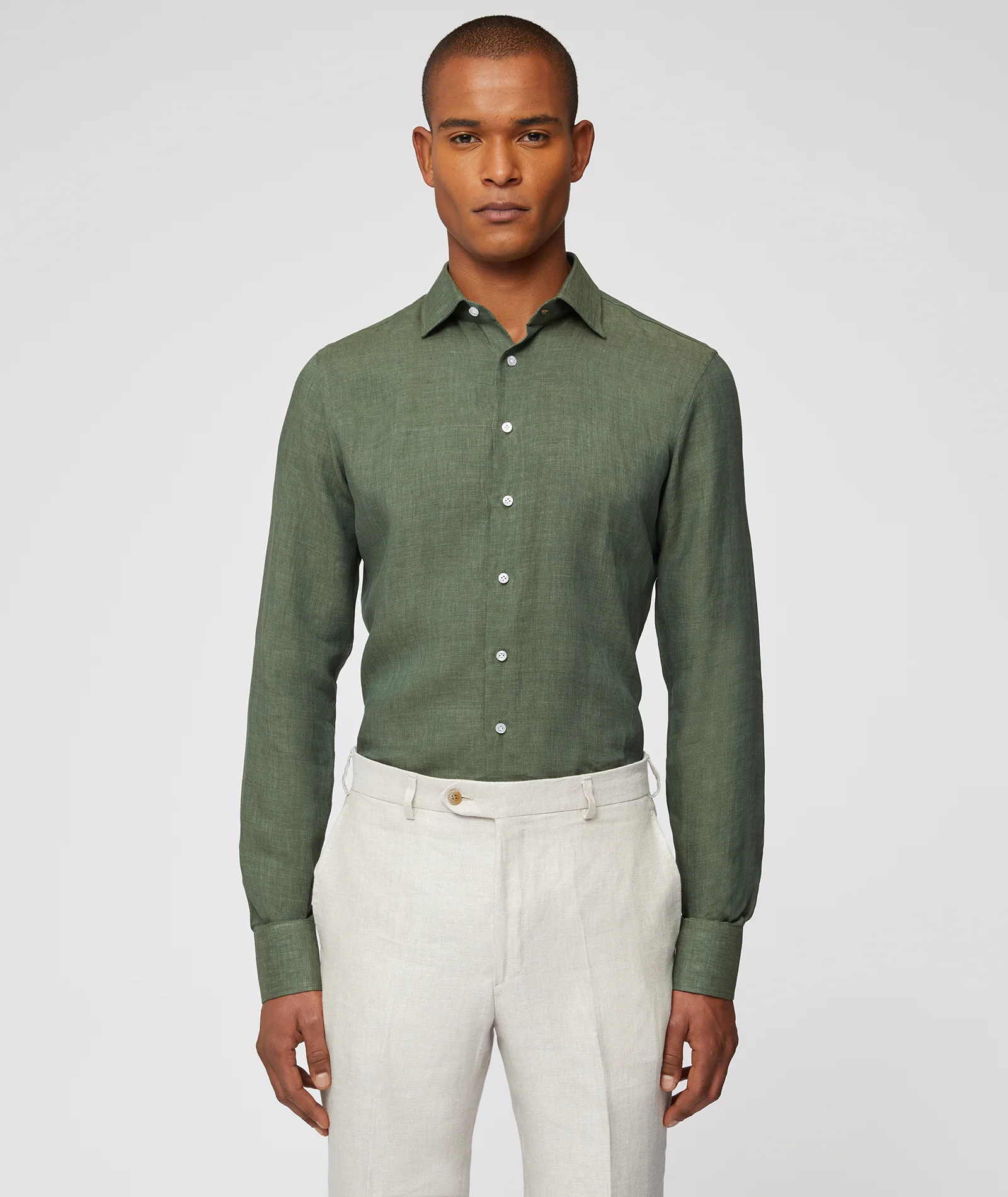 Lanieri, Made-to-measure Men’s Sage Green Linen Shirt - Green 100% Linen Shirt for Man, Size: Os - Customizable